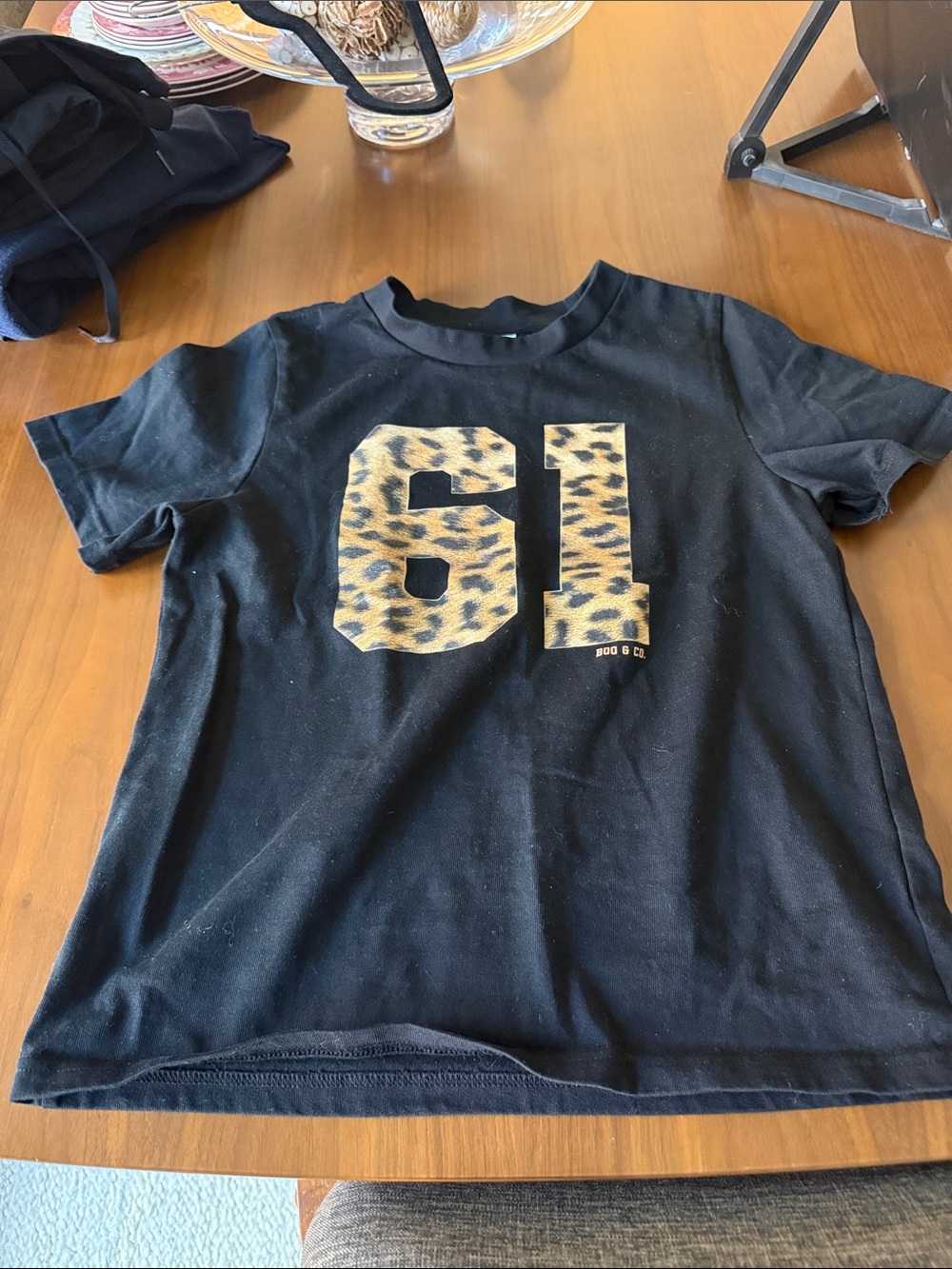 Black Short-Sleeve Tee with Leopard '61' Graphic - Unbranded